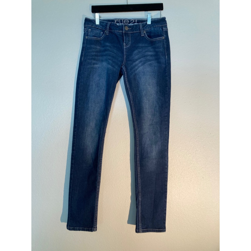 rue21 Womens Low Rise Skinny Jeans Dark Wash Blue Stretch Denim Size 7/8R